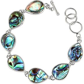 SUNYIK Natural Abalone Shell Bracelet for Women and Man, Adjustable Link Bangle for Unisex, Assorted Shapes