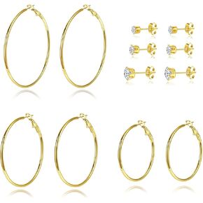 أقراط فضية للنساء مجموعات وغضروف صغير مكعب زركونيا 6 أقراط مسمار من الفولاذ المقاوم للصدأ لا تسبب الحساسية متعددة الأطواق الكبيرة الكبيرة مطلية مجوهرات للرجال والنساء والفتيات in Kuwait