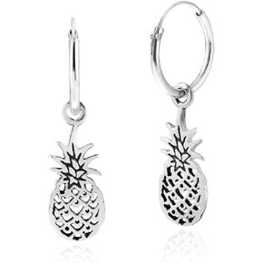 AeraVida Tropical Pineapple .925 Sterling Silver Hoop Dangle Earrings | Pineapple Earrings | Fruit Earrings | Sterling Silver Dangle Hoop Earrings | Silver Jewelry