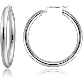Hoops & Loops 925 Sterling Silver 3mm Thick High Polished Circle Click-Top Hoop Earrings for Women and Teen Girls, Sterling Silver, Yellow & Rose Gold Flash Plated 15mm-50mm
