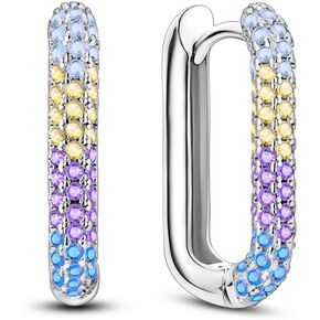 925 Sterling Silver Earrings,Hoop Earrings for Women,Earrings for Women Trendy,Dangle Heart Earrings for Women,Colorful Cubic Zirconia Hoops Various Hypoallergenic Hoop Earrings