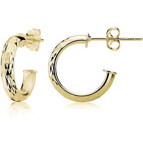 Hoops & Loops 925 Sterling Silver 3mm High Polished Diamond-Cut Open Half Hoop Earrings for Women & Teen Girls, 15mm 20mm 25mm | Silver, Yellow Gold, Rose Gold