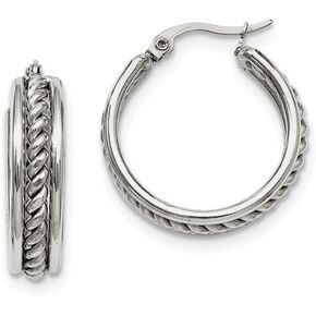 The Black Bow 20mm Twisted Middle Round Hoop Earrings in Stainless Steel