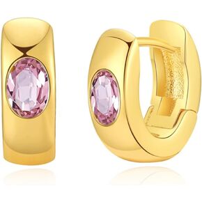 Crystal Huggie Cartilage Hoop Cuff Earrings | 18k Gold Plated Gemstone Zircon CZ Earrings| Preppy Dainty Jewelry Set Gift for Wife Mom Daughter