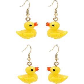 2-3Pairs Weird Cute Resin Cartoon Duckie Duck Fish Goldfish Bag Drop Earring Set Funny Lovely Creative Animal Dangle Earrings for Women Girl Teen Jewelry Gift