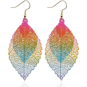 MIGUO STORE Simple Retro Colored Metal Leaf Earrings Unique Creative Personality Double Leaf Tassel Earrings For Women Girls