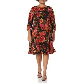 London Times Women's Perfect Versatile Scuba Crepe Fit & Flare 3/4 Sleeve Dress Event Office Career in Kuwait