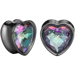 Heart Black Rainbow CZ Love Ear Gauges Plugs Tunnels Expanders Stretcher Surgical Stainless Steel Vintage Cubic Zirconia Earrings Piercing Body Jewelry