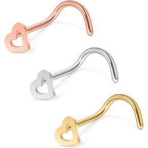 Ruifan 20G 18G Surgical Steel Heart Nose Stud Rings Screw Bend Piercing Jewelry 3-6PCS