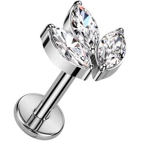 Pierced Owl 16GA F136 Implant Grade Titanium Internally Threaded CZ Crystal Marquise Top Flat Back Stud