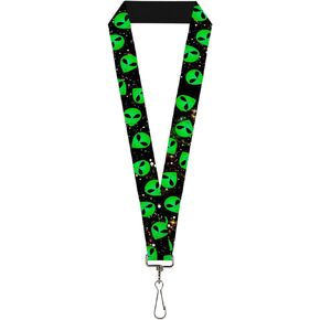 Buckle-Down Lanyard-1.0"-Aliens Head Scattered Galaxy2/green/black