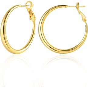 YANODA Gold Hoop Earrings for Women Lightweight Large Gold Hoop Earrings 14K Gold Plated Hoop Earrings with Hypoallergenic Sterling Silver Post Graduated Curvature Big Hoop Earrings for Women (25/30/35/40/45/50mm)