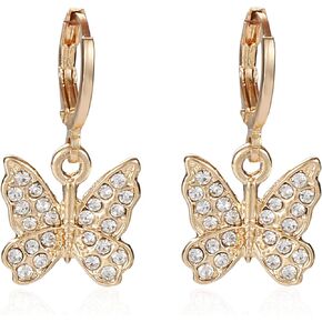 Charm Butterfly Hoop Stud Earrings Gold Silver Crystal Butterfly Drop Dangle Earrings for Women Teen Girls Jewelry