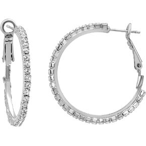 La4ve Diamonds Trendy Rhodium Plated Sterling Silver Round-cut Cubic Zirconia Hoop Earrings| Fashion Jewelry for Women Girls| Gift Box Included