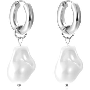 Pearl Earrings For Women Chunky Hoop pearl earrings White Pearl Wedding Earrings Baroque Pearl Earrings Elegant White Pearl Wedding Earrings Hypoallergenic Jewelry