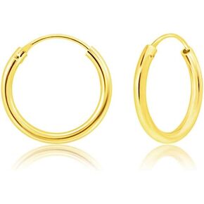 925 Sterling Silver 24K Yellow Gold Plated TINY/SMALL/MEDIUM/LARGE Endless Hoops/Sleepers Earrings - Thickness 2 mm - Outer Diameter: 10, 12, 14, 16, 18, 20, 25, 30, 35, 40, 50, 60, 70, 80 mm