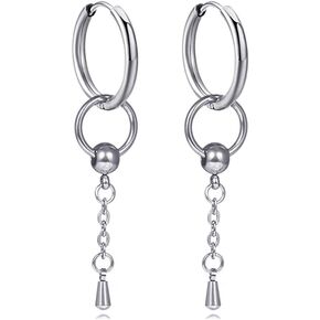 Fusamk Punk Stainless Steel Huggie Hinged Hoop Earrings Circle Dangle Drop Earrings,2PCS