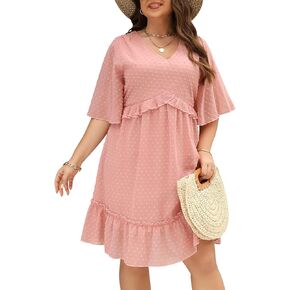Nemidor Womens Loose Plus Size Summer Ditsy Floral Print Ruffle Mini Flowy Dress NEM314