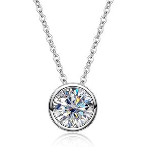 Moissanite 0.5-3ct Necklaces, 18K White Gold Plated 925 Sterling SilverBezel Set Round Cut D Color VVS1 Lab Created Diamond Pendant Necklace for Women Men, 16" with 2" Extender