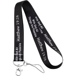 LQRI Christian Lanyard ID Holder Bible Verse Matthew 19:26 Gift With God All Things Are Possible