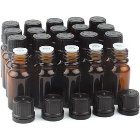 10 ml(1/3 oz) Sample Glass Bottles For Essential Oils 20 Pcs Empty Glass Dropper Vials With Orifice Reducers For DIY Perfume Aromatherapy Fragrance Cosmetic Oils (amber)