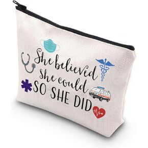 TSOTMO Emergency Medical Technician Gift She Believed She Could So She Did Inspirational EMT Makeup Bag (BLK-She Believed EMT)