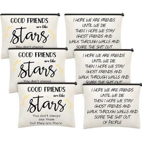 6 Pieces Good Friends Makeup Cosmetic Bags Weekend Trip Gifts Birthday Gifts for Women Portable Makeup Bags Weekend Gifts for Women Travel Retirement Anniversary Present (Classic Style)