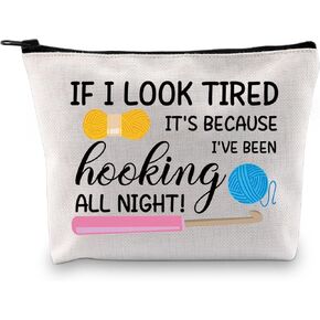 XYANFA Crochet Gifts Crochet Lovers Cosmetic Bag I'VE BEEN hooking ALL NIGHT Crochet Beginners Knitting Lovers Makeup Bag Pouch (hooking ALL NIGHT tote bag)