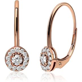 B. BRILLIANT Sterling Silver 1/4 or 1/2 Carat Lab Grown Diamond Round Halo Leverback Drop Earrings