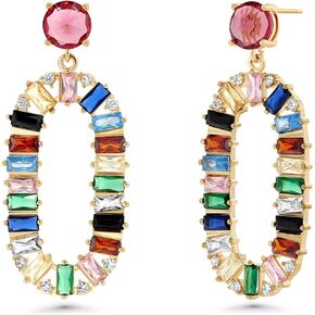 Huggie Earrings, Gold Plated Earrings, Red Earrings, Pink Earrings, Sparkly Rhinestone Rectangle Dangle Earrings for Women, Crystal Geometric Drop Trendy Statement Earrings by SNGIA, Colorful Earrings, Multi Color Earrings, Gemstone Earrings, Chunky Hoop 