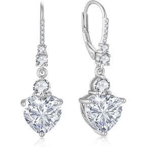 Love Heart Birthstone Dangle Earrings for Women, 925 Sterlings Silver 5A Cubic Zircon Classical Fashion Leveback Earrings Jewelry Anniversary Mother's Day Birthday Christmas Gifts for Wife Her