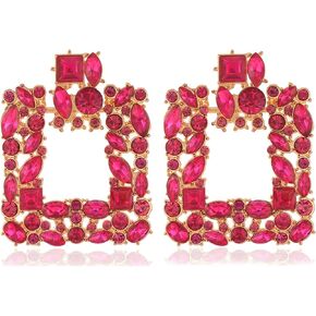 Rhinestone Square Statement Earrings Sparkly Geometric Crystal Drop Dangle Earrings for Women
