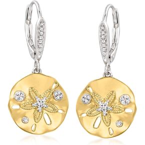 Ross-Simons 0.13 ct. t.w. Diamond Sand Dollar Earrings in Sterling Silver and 18kt Gold Over Sterling