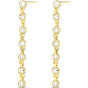 Amazon Essentials Sterling Silver Cubic Zirconia Bezel Linear Drop Earrings (previously Amazon Collection)