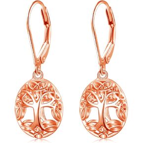 S925 Sterling Silver Dangle Drop Stud Earrings,Celtic Knot Tree of Life Drop Earrings for Women Teen