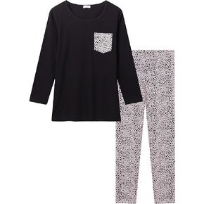 Joyaria Women's Legging Pajama Set Soft Cotton Sleepwear Long Sleeve Pjs