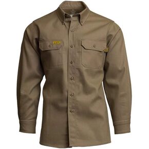 LAPCO FR Men's 6oz Heavy Duty Cotton Nylon Blend Button Up Uniform Top, Gray, XL Regular in Kuwait