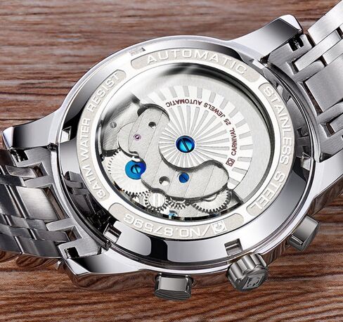Mens tourbillon Automatic Mechanical Watch Silver Stainless Steel Multifunction Blue Watches in Saudi Arabia