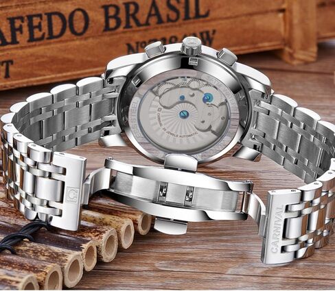 Mens tourbillon Automatic Mechanical Watch Silver Stainless Steel Multifunction Blue Watches in Saudi Arabia