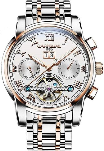 Mens tourbillon Automatic Mechanical Watch Silver Stainless Steel Multifunction Blue Watches in Saudi Arabia