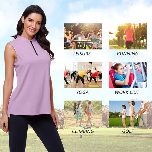 قميص بولو جولف نسائي من CHICHO بدون أكمام بعامل حماية من أشعة الشمس 50+ للحماية من الشمس وماص للرطوبة in Kuwait