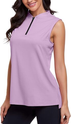 قميص بولو جولف نسائي من CHICHO بدون أكمام بعامل حماية من أشعة الشمس 50+ للحماية من الشمس وماص للرطوبة in Kuwait