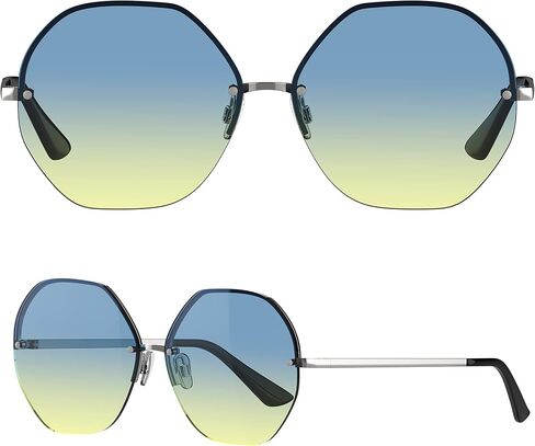Yaserra Classic Polygon Sunglasses for Women Men, Trendy Gradient lens Metal Frame Shades UV400 Protection in Saudi Arabia
