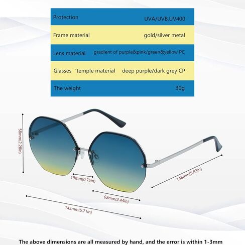 Yaserra Classic Polygon Sunglasses for Women Men, Trendy Gradient lens Metal Frame Shades UV400 Protection in Saudi Arabia