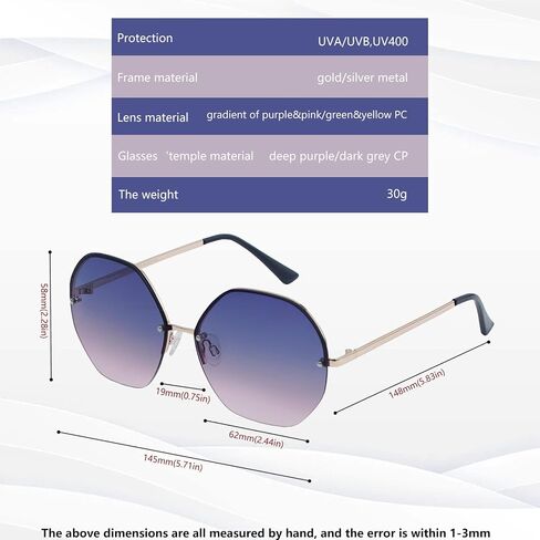 Yaserra Classic Polygon Sunglasses for Women Men, Trendy Gradient lens Metal Frame Shades UV400 Protection in Saudi Arabia