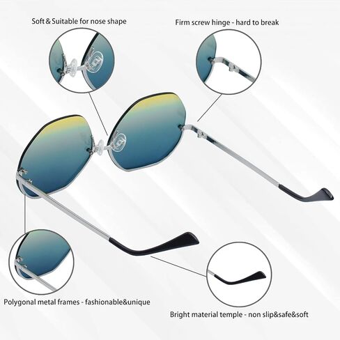 Yaserra Classic Polygon Sunglasses for Women Men, Trendy Gradient lens Metal Frame Shades UV400 Protection in Saudi Arabia