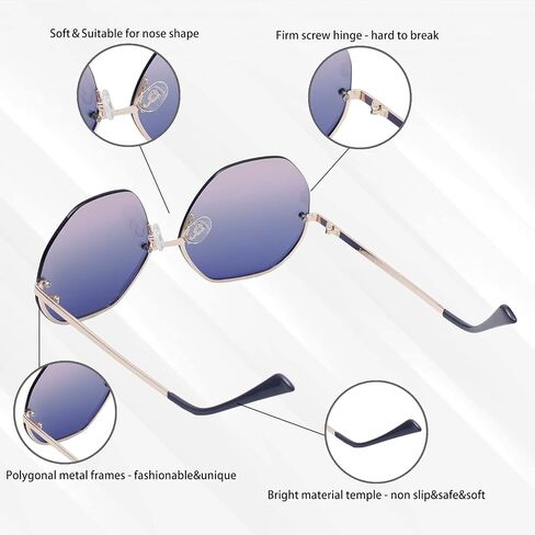 Yaserra Classic Polygon Sunglasses for Women Men, Trendy Gradient lens Metal Frame Shades UV400 Protection in Saudi Arabia