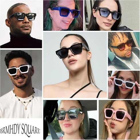 نظارات شمسية مربعة للنساء والرجال ريترو 90s إطار سميك مربع نظارات شمسية حماية من الأشعة فوق البنفسجية 400 ظلال سوداء in Kuwait