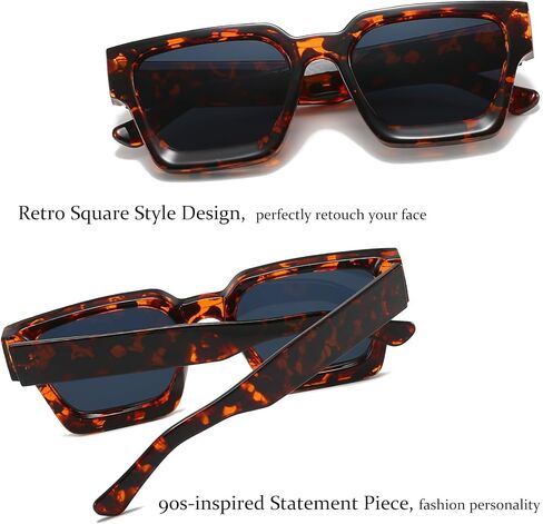 نظارات شمسية مربعة للنساء والرجال ريترو 90s إطار سميك مربع نظارات شمسية حماية من الأشعة فوق البنفسجية 400 ظلال سوداء in Kuwait