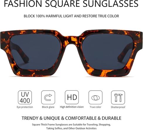 نظارات شمسية مربعة للنساء والرجال ريترو 90s إطار سميك مربع نظارات شمسية حماية من الأشعة فوق البنفسجية 400 ظلال سوداء in Kuwait